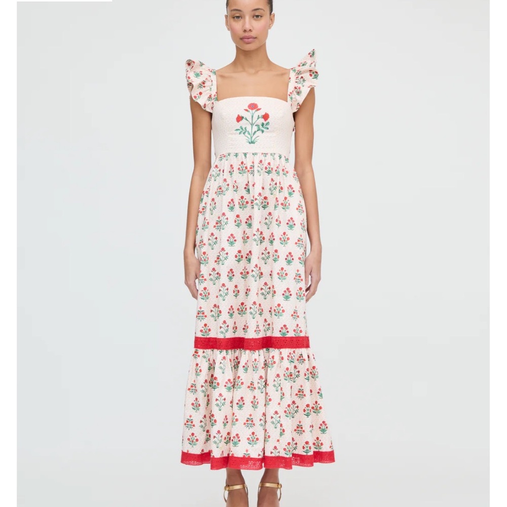 Hill House Floral Maxi Dress with Red and Green Accents